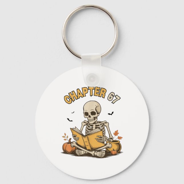 Funny Halloween Skeleton Reading Book 67 Memes _1  Keychain (Front)