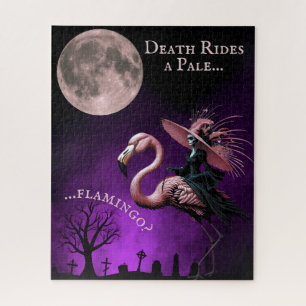 Funny Halloween Skeleton Witch and Flamingo Jigsaw Puzzle