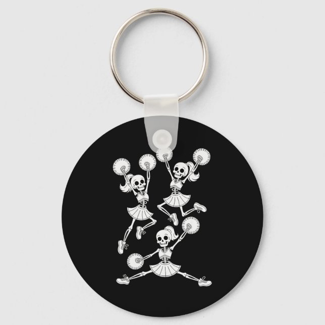 Funny Halloween Skeletons Cheerleader Pajama Cheer Keychain (Front)