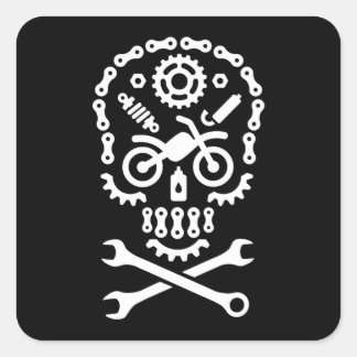 Funny Halloween Skull Motocross Motorcycle Dirt Square Sticker