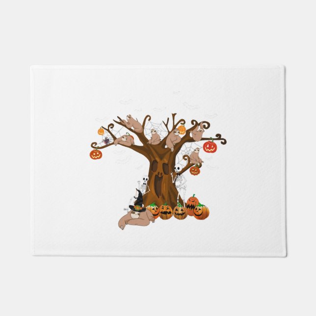 Funny Halloween Sloth Spooky Halloween Tree Doormat (Front)