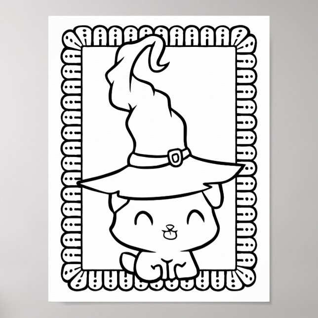 Funny Halloween Smiling Dog Colouring Page Poster (Front)