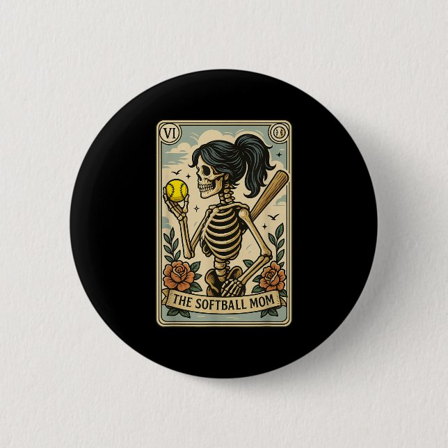 Funny Halloween Softball Mama Mom Skeleton Tarot C 2 Inch Round Button (Front)
