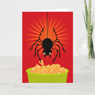 Funny Halloween Spider Stealing Candy Corn Card
