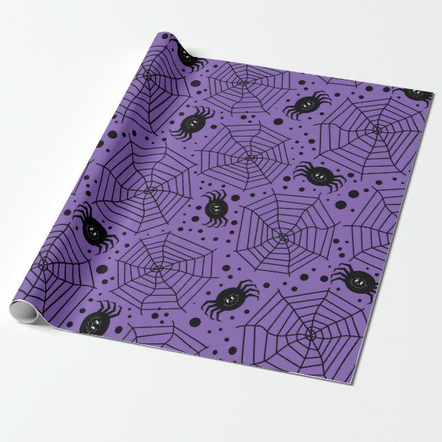 Funny Halloween Spiders Wrapping Paper (Unrolled)
