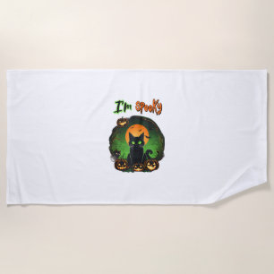 Funny Halloween Spooky Black Cat Pumpkin Bat Starr Beach Towel