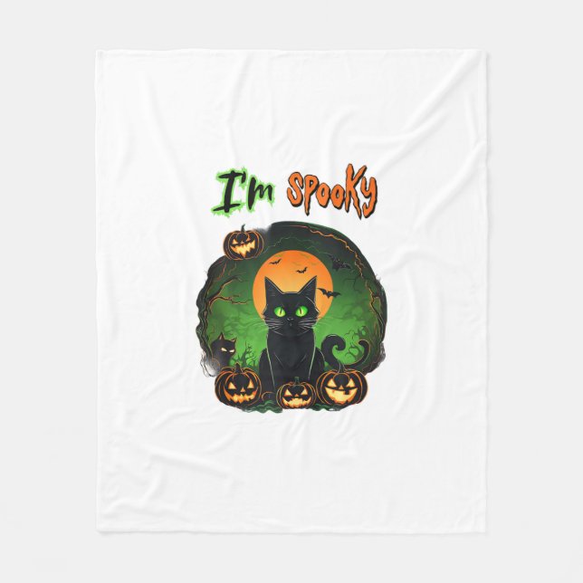 Funny Halloween Spooky Black Cat Pumpkin Bat Starr Fleece Blanket (Front)