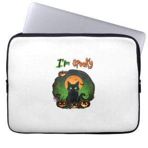 Funny Halloween Spooky Black Cat Pumpkin Bat Starr Laptop Sleeve