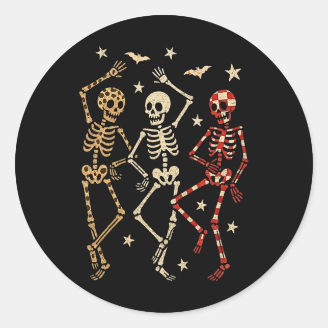 Funny Halloween Spooky Bones Skull Dancing Gift Sk Classic Round Sticker (Front)