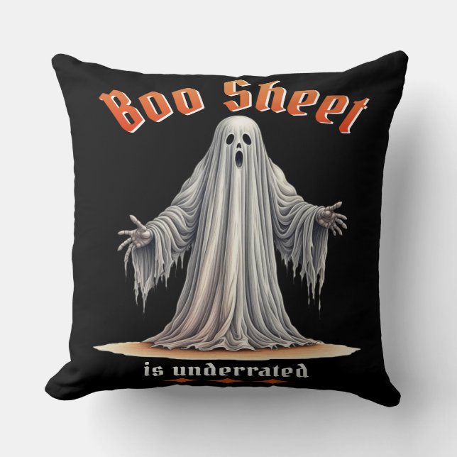 Funny Halloween Spooky Ghost with Sarcastic Humour Throw Pillow (Front)