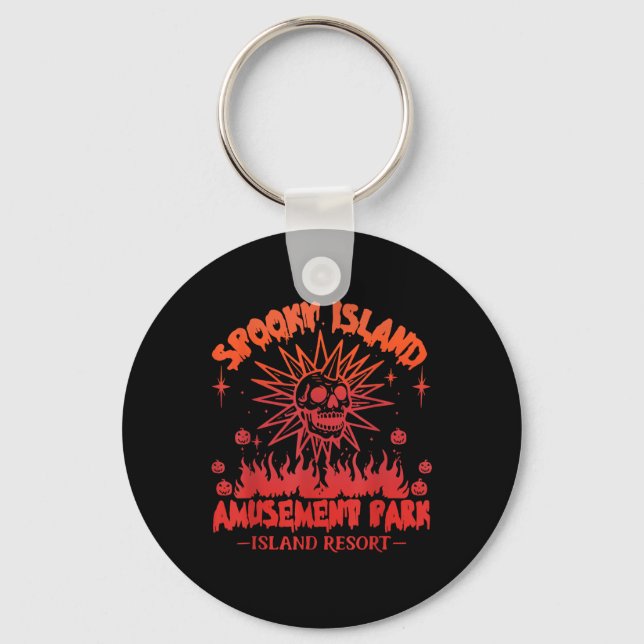 Funny Halloween Spooky Island Est 2002 Amusement P Keychain (Front)