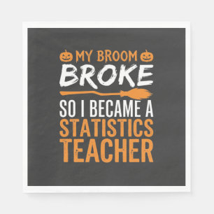 Funny Halloween Statistics Teacher Broom Design Napkin