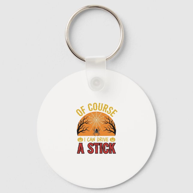 Funny Halloween Stick Shift Spider Web Shirt Desig Keychain (Front)