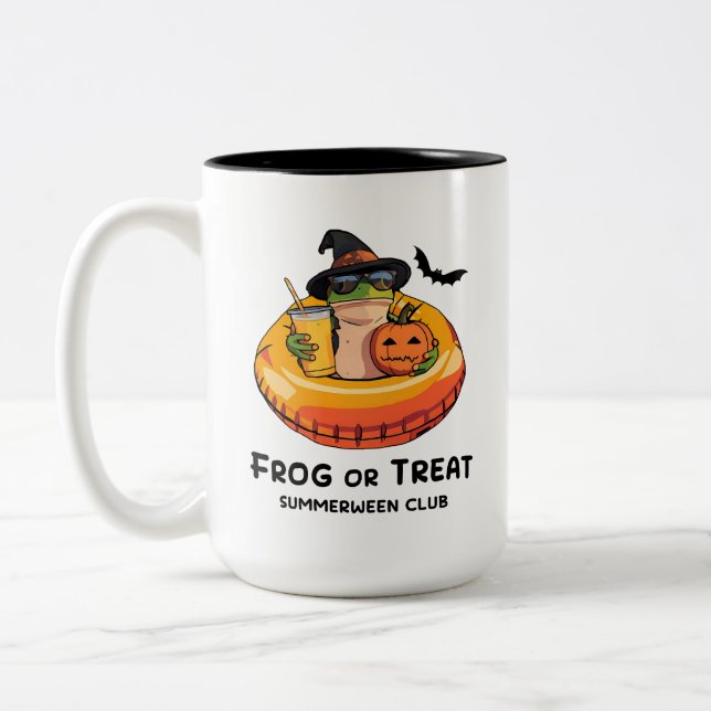 Funny Halloween  Summerween Vibes Frog Animal Meme Two-Tone Coffee Mug (Left)