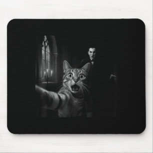 Funny Halloween Surprised Ed Cat Selfie Dracula Va Mouse Pad