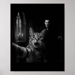 Funny Halloween Surprised Ed Cat Selfie Dracula Va Poster