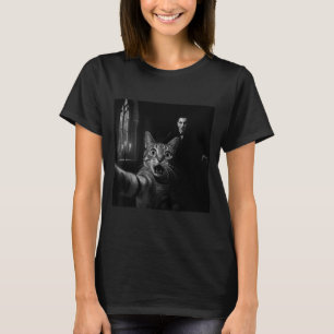 Funny Halloween Surprised Ed Cat Selfie Dracula Va T-Shirt