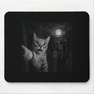 Funny Halloween Surprised Ed Cat Selfie Soky Skele Mouse Pad