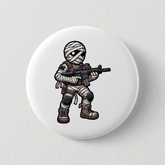 Funny Halloween Tactical Mummy Army Men Veteran Co 2 Inch Round Button (Front)