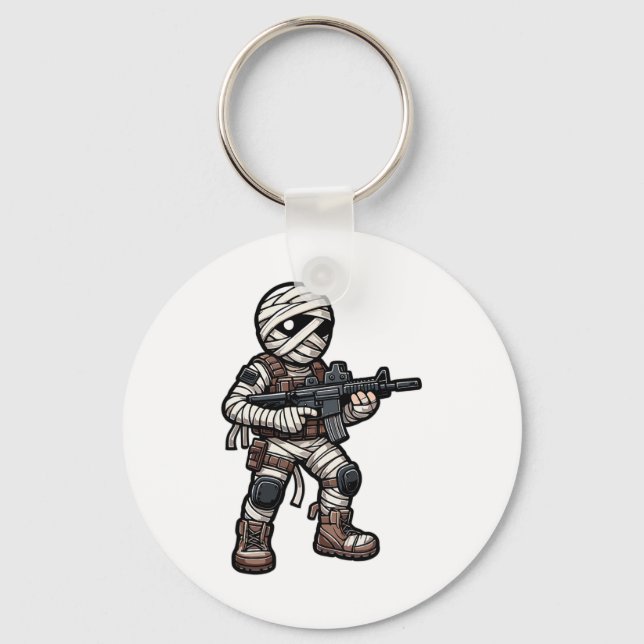 Funny Halloween Tactical Mummy Army Men Veteran Co Keychain (Front)