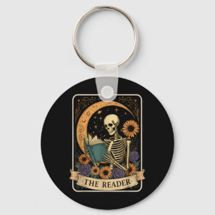 Funny Halloween Tarot Card The Reader Skeleton Keychain