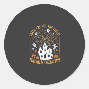 Funny Halloween Treats Ghost Haunted House Design_ Classic Round Sticker
