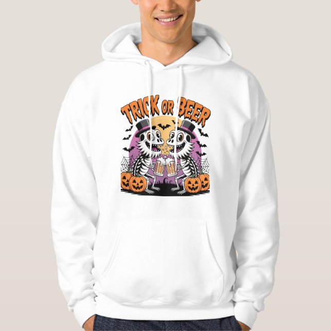 Funny Halloween Trick or Beer Skeletons Hoodie (Front)