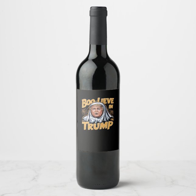 Funny Halloween  Trumpkin Make Halloween Great Aga Wine Label (Front)