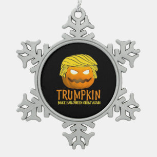 Funny Halloween Trumpkin Snowflake Pewter Christmas Ornament