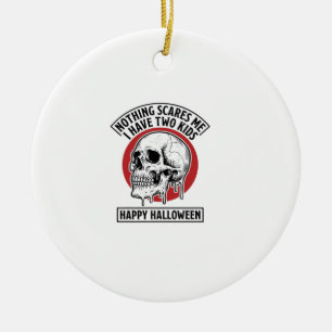 Funny Halloween Two Kids Skull Shirt Design_1 Ceramic Ornament