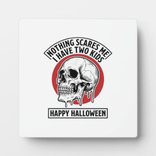 Funny Halloween Two Kids Skull Shirt Design_1 Plaque