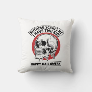 Funny Halloween Two Kids Skull Shirt Design_1 Throw Pillow