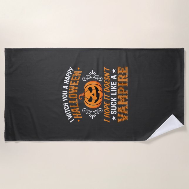 Funny Halloween Vampire Pumpkin Beach Towel (Front)