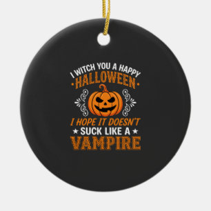 Funny Halloween Vampire Pumpkin Ceramic Ornament