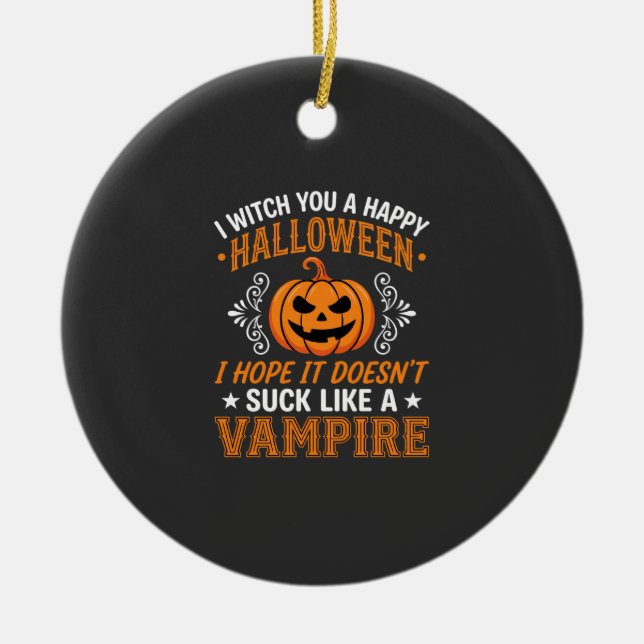 Funny Halloween Vampire Pumpkin Ceramic Ornament (Front)