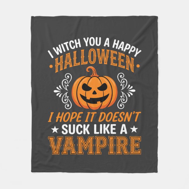 Funny Halloween Vampire Pumpkin Fleece Blanket (Front)