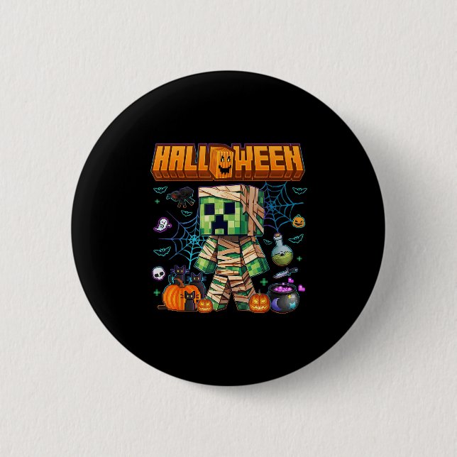 Funny Halloween Video Game Pumpkin Gaming Men Boys 2 Inch Round Button (Front)