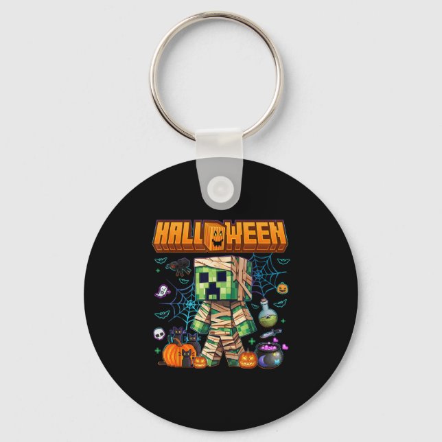 Funny Halloween Video Game Pumpkin Gaming Men Boys Keychain (Front)