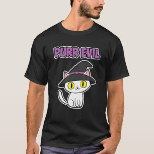 Funny Halloween White Cat Witch Hat Purr Evil Wome T-Shirt