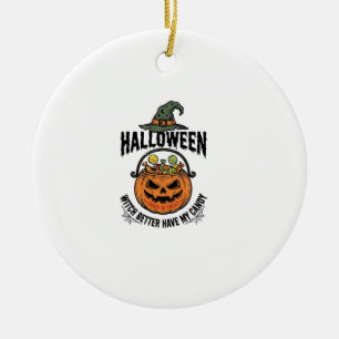 Funny Halloween Witch Candy Pumpkin Shirt Design_1 Ceramic Ornament