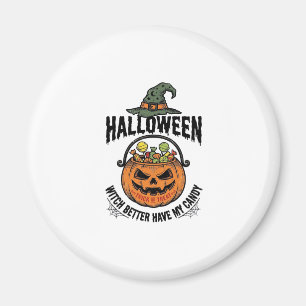 Funny Halloween Witch Candy Pumpkin Shirt Design_1 Magnet