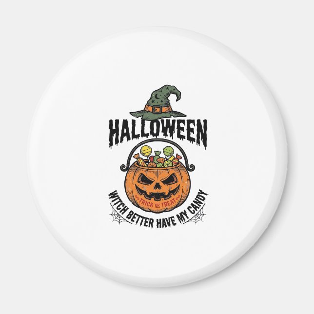 Funny Halloween Witch Candy Pumpkin Shirt Design_1 Magnet (Front)