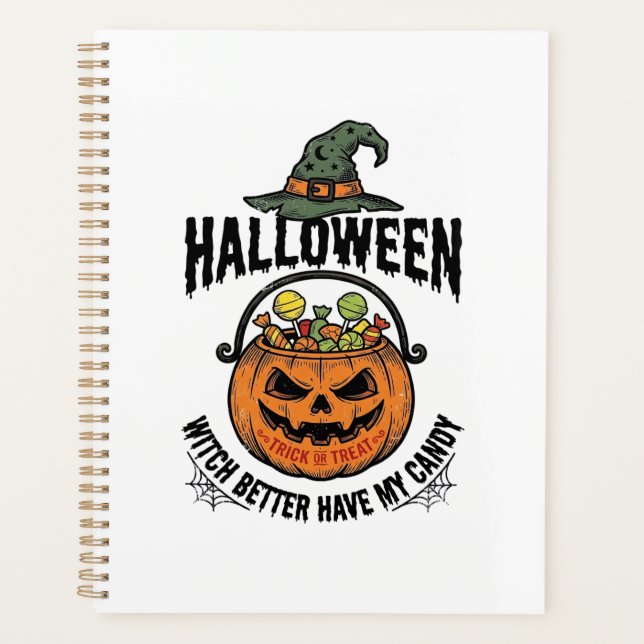 Funny Halloween Witch Candy Pumpkin Shirt Design_1 Planner (Front)