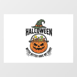 Funny Halloween Witch Candy Pumpkin Shirt Design_1 Window Cling