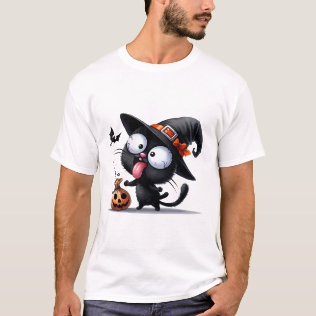 Funny Halloween Witch Cat Spooky Treats ✨🐾🎃 T-Shirt (Front)
