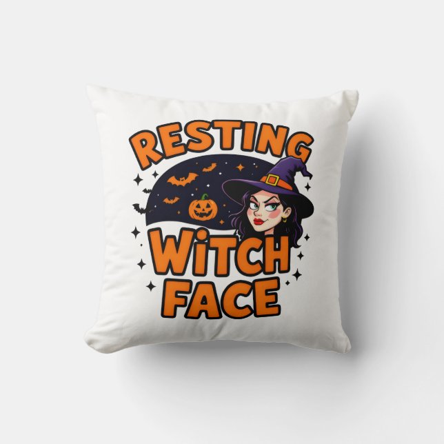 Funny Halloween Witch Design – "Resting Witch Face Throw Pillow (Front)