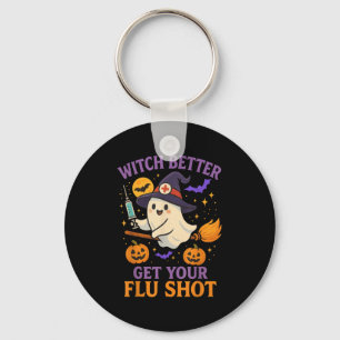 Funny Halloween Witch Ghost Flu Shot Nurse Keychain