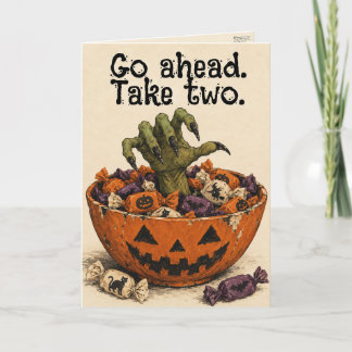 Funny Halloween Witch Hand Pumpkin Greeting Card