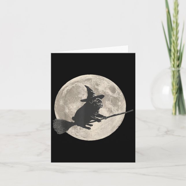 Funny Halloween Witch Pug Moon Trick Or Treat Soky Card (Front)