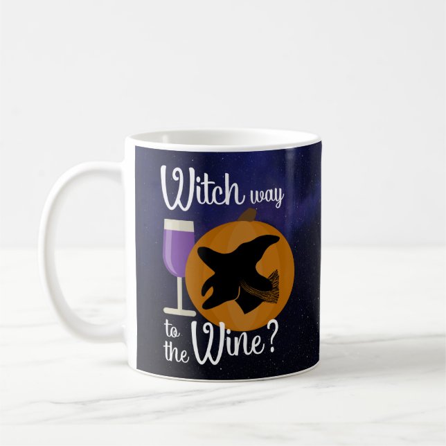 Funny Halloween Witch Way to the Wine Pumpkin Coffee Mug (Left)